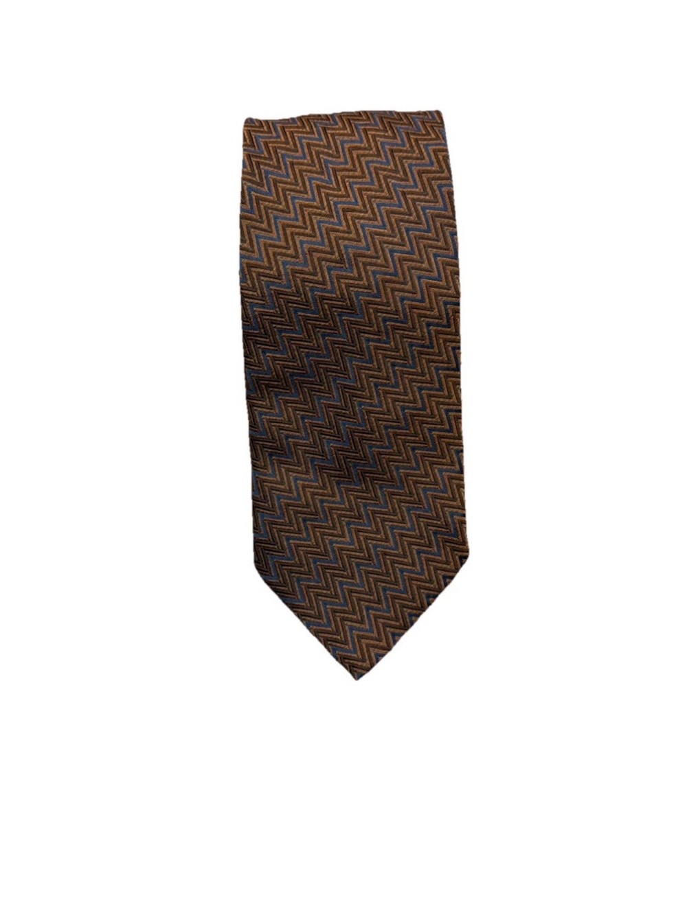 YSL Pour Homme  Silk Geometric Pattern Men's Tie Brown‎ Blue Gold Classic